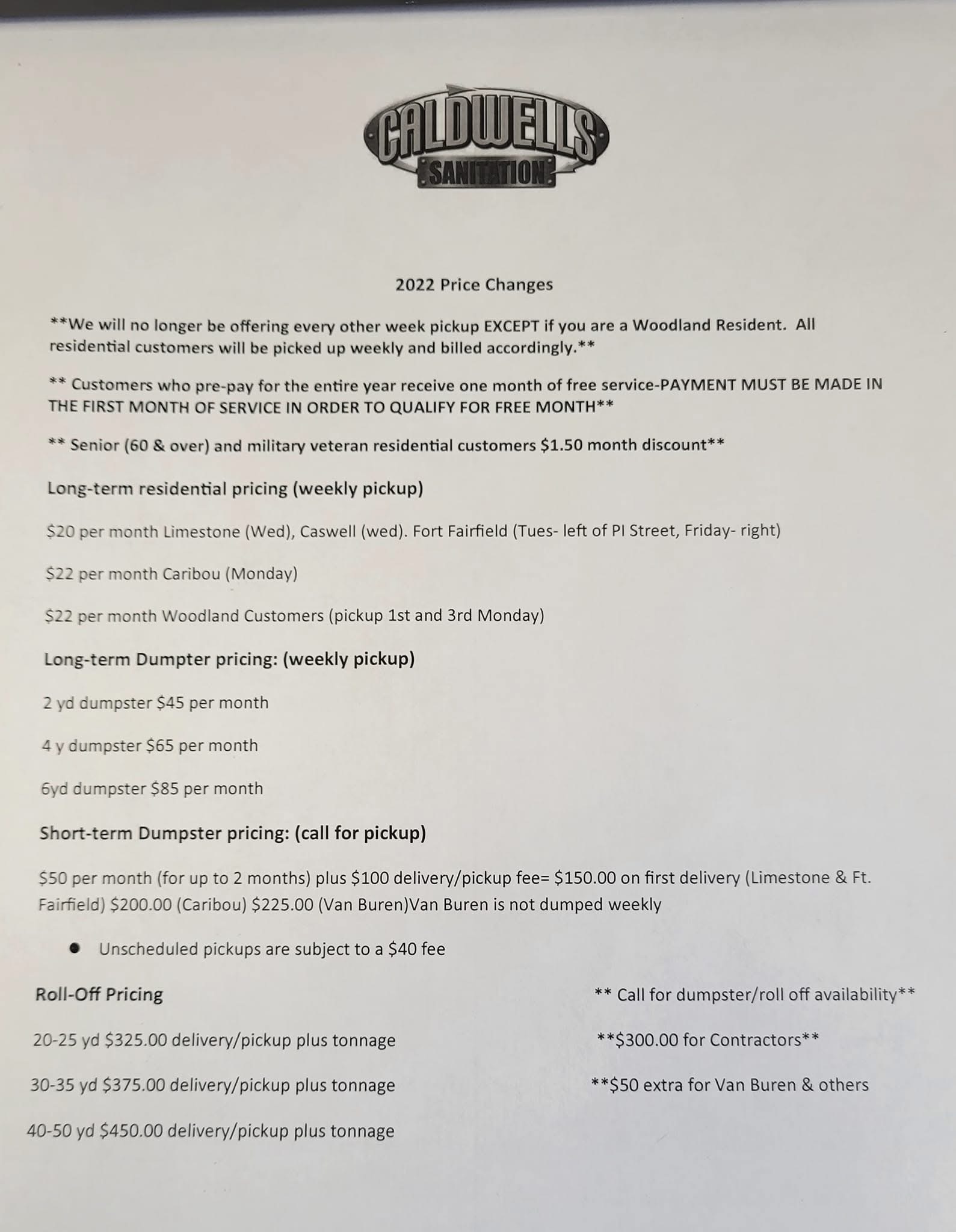 Pricing information